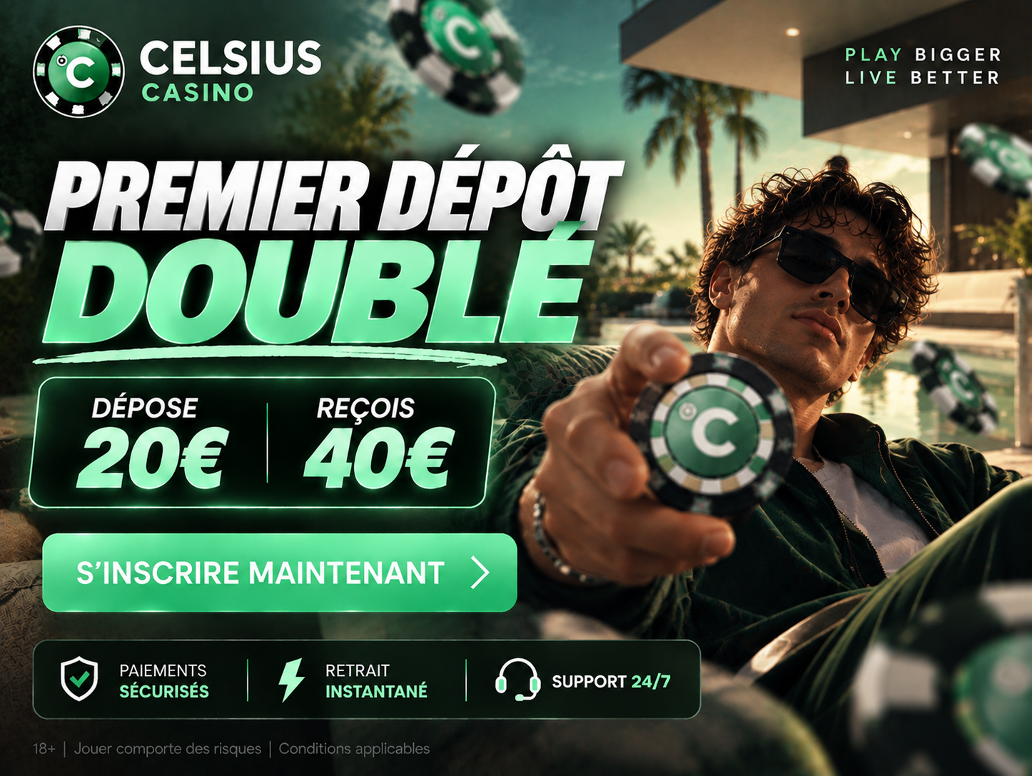 Celsius Casino — Premier dépôt doublé : dépose 20€, reçois 40€
